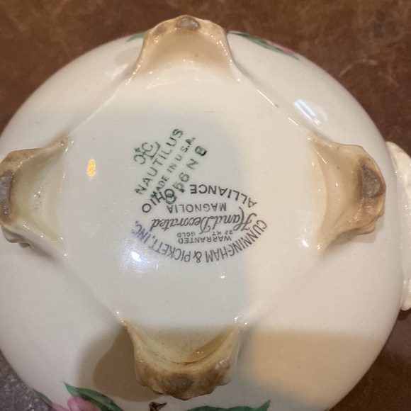 Cunningham & Picket Nautilus Magnolia Shell Sugar Bowl w/Lid Hand Decorated 22K - Picture 6 of 10